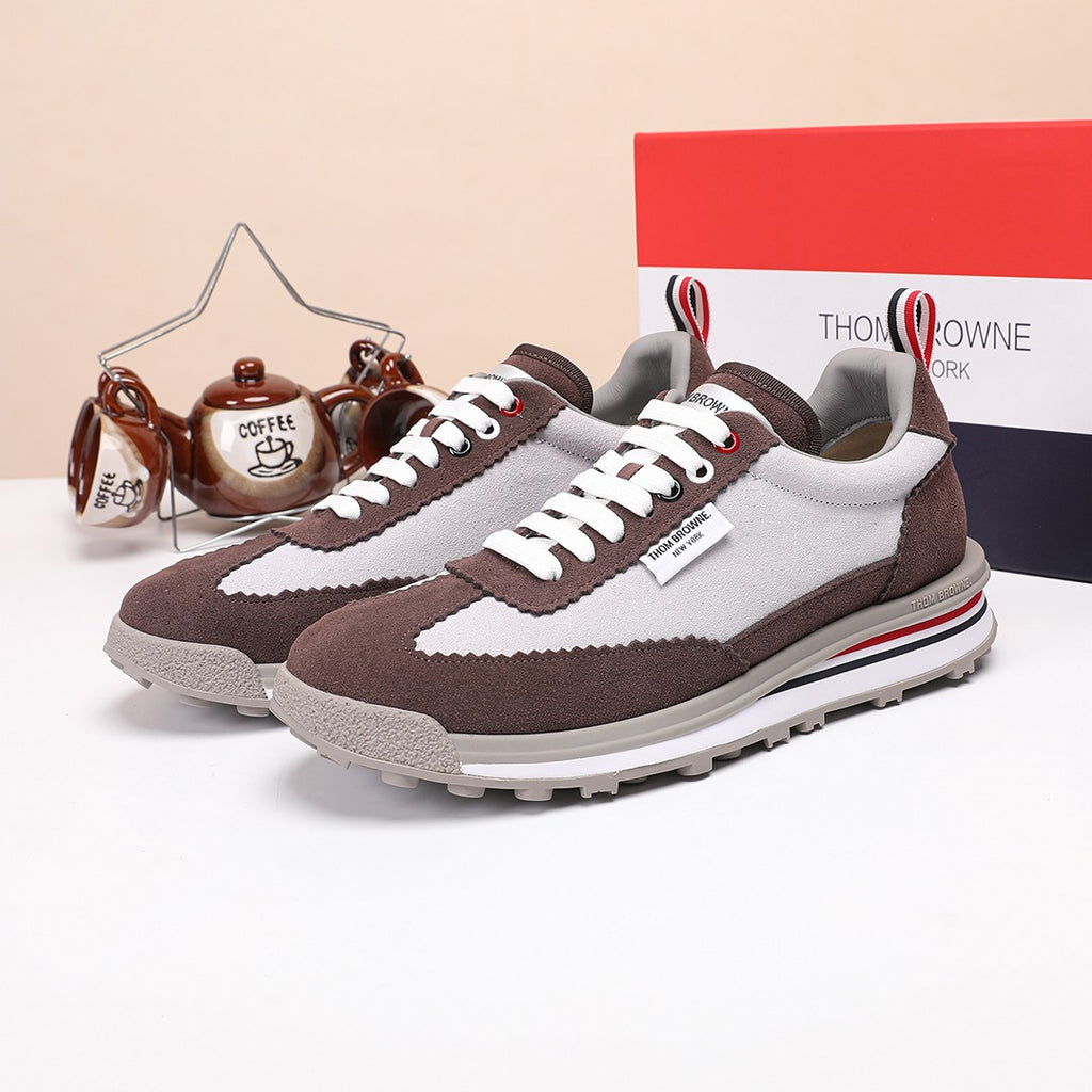 Thom Browne Men’s Brown Taupe Retro Runner Sneakers – left-facing main product view
