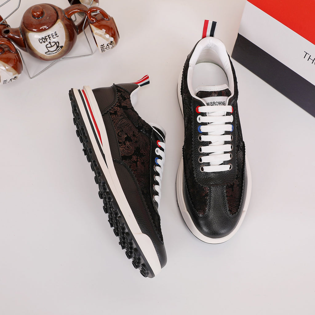 Thom Browne Men’s Black Monogram Leather Runner Sneakers – product detail view 5