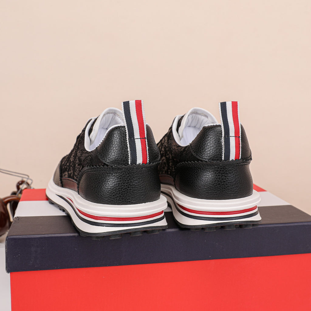 Thom Browne Men’s Black Monogram Leather Runner Sneakers – product detail view 9