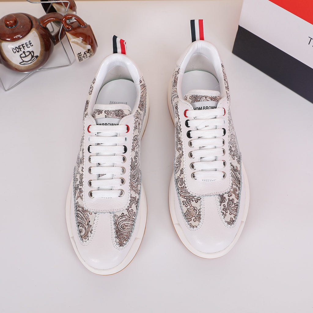 Thom Browne Men’s White Paisley Leather Runner Sneakers – product detail view 2