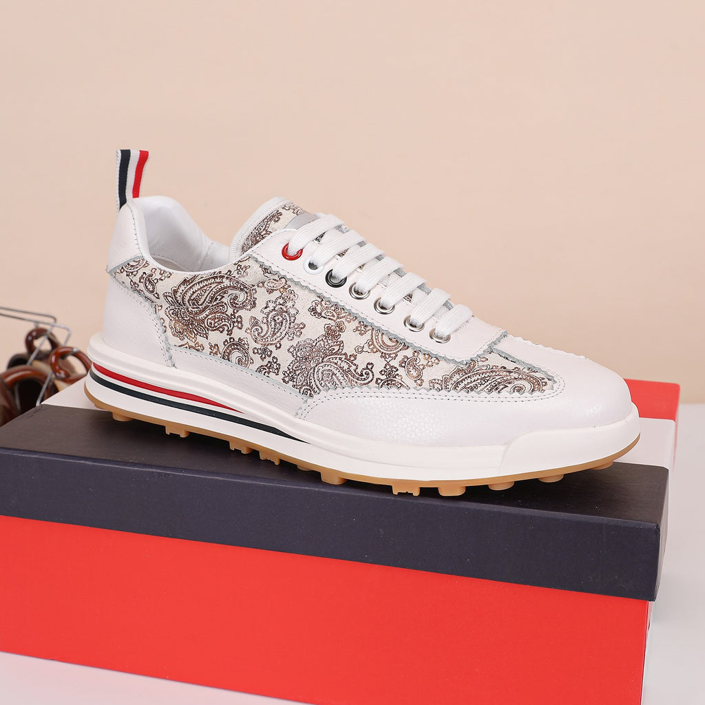 Thom Browne Men’s White Paisley Leather Runner Sneakers – product detail view 4