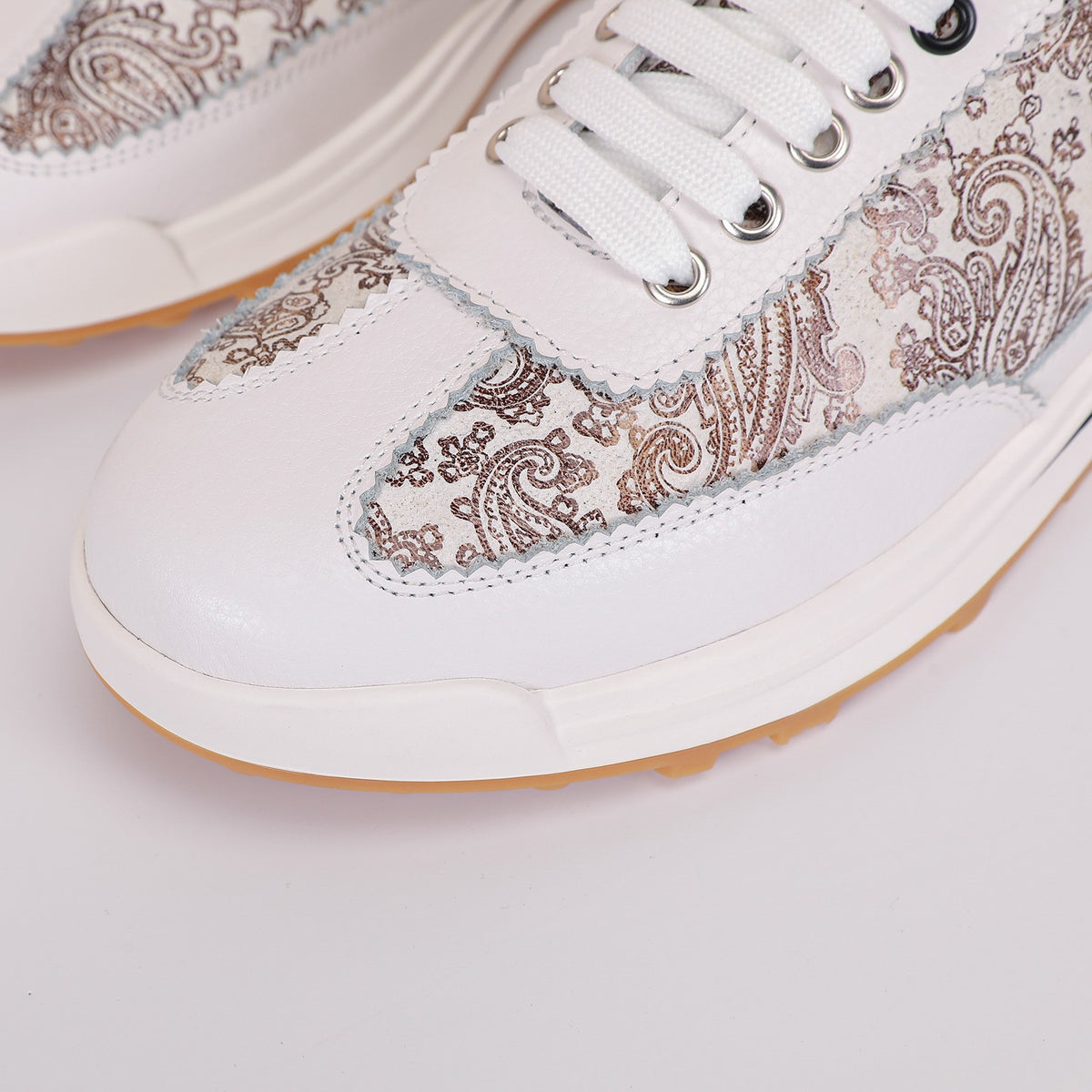 Thom Browne Men’s White Paisley Leather Runner Sneakers – product detail view 5
