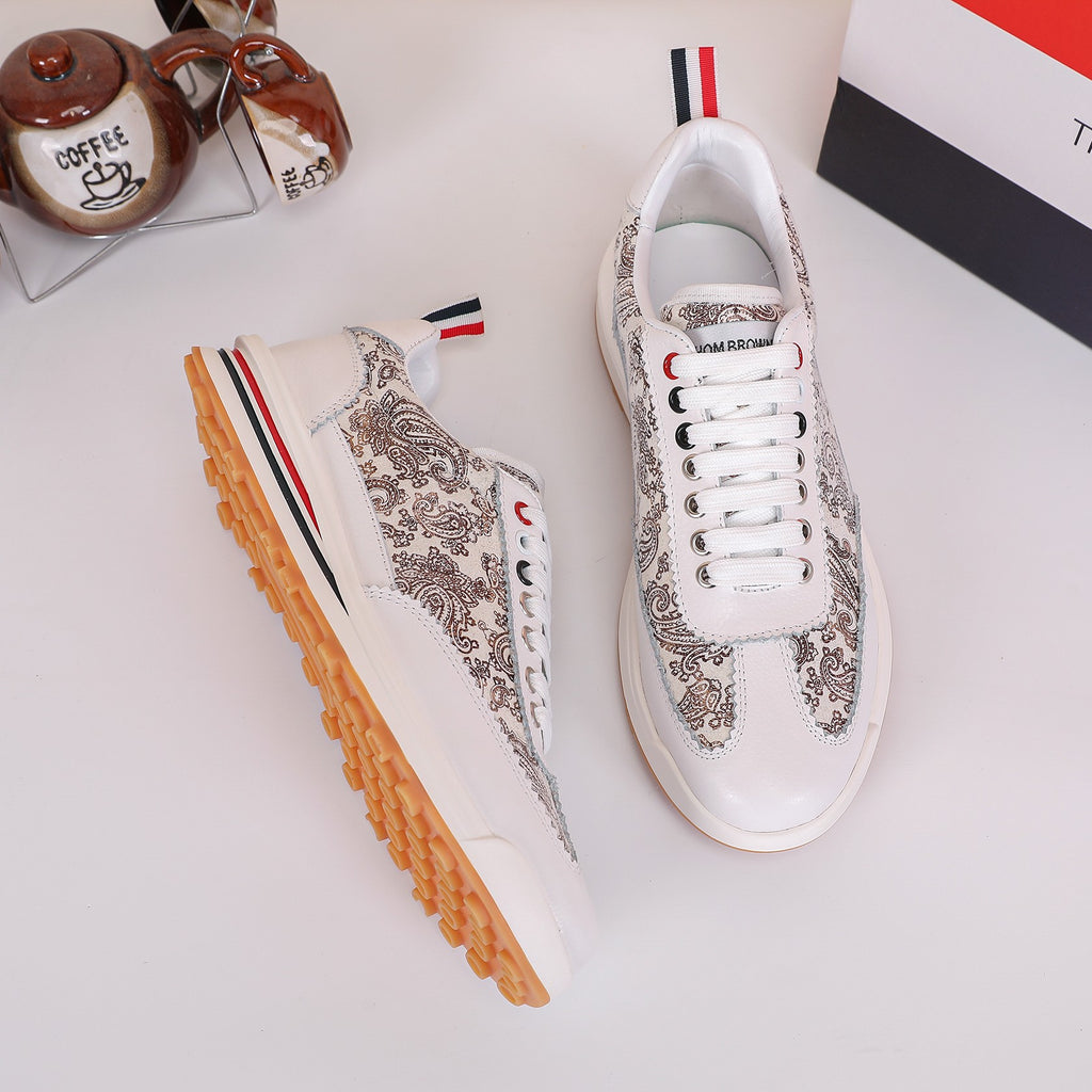 Thom Browne Men’s White Paisley Leather Runner Sneakers – product detail view 6