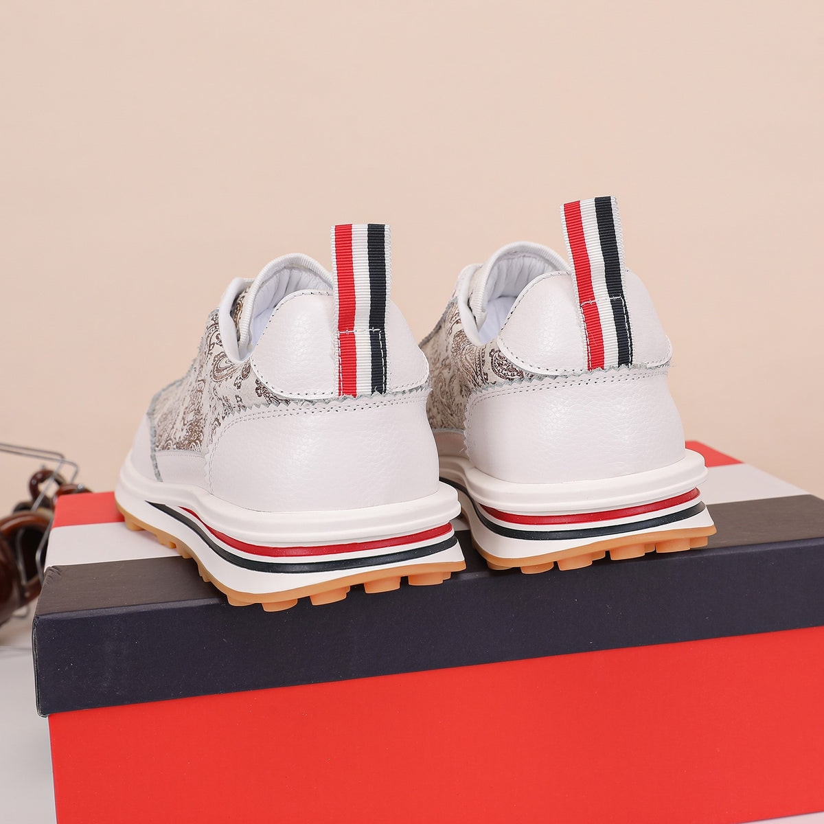 Thom Browne Men’s White Paisley Leather Runner Sneakers – product detail view 7
