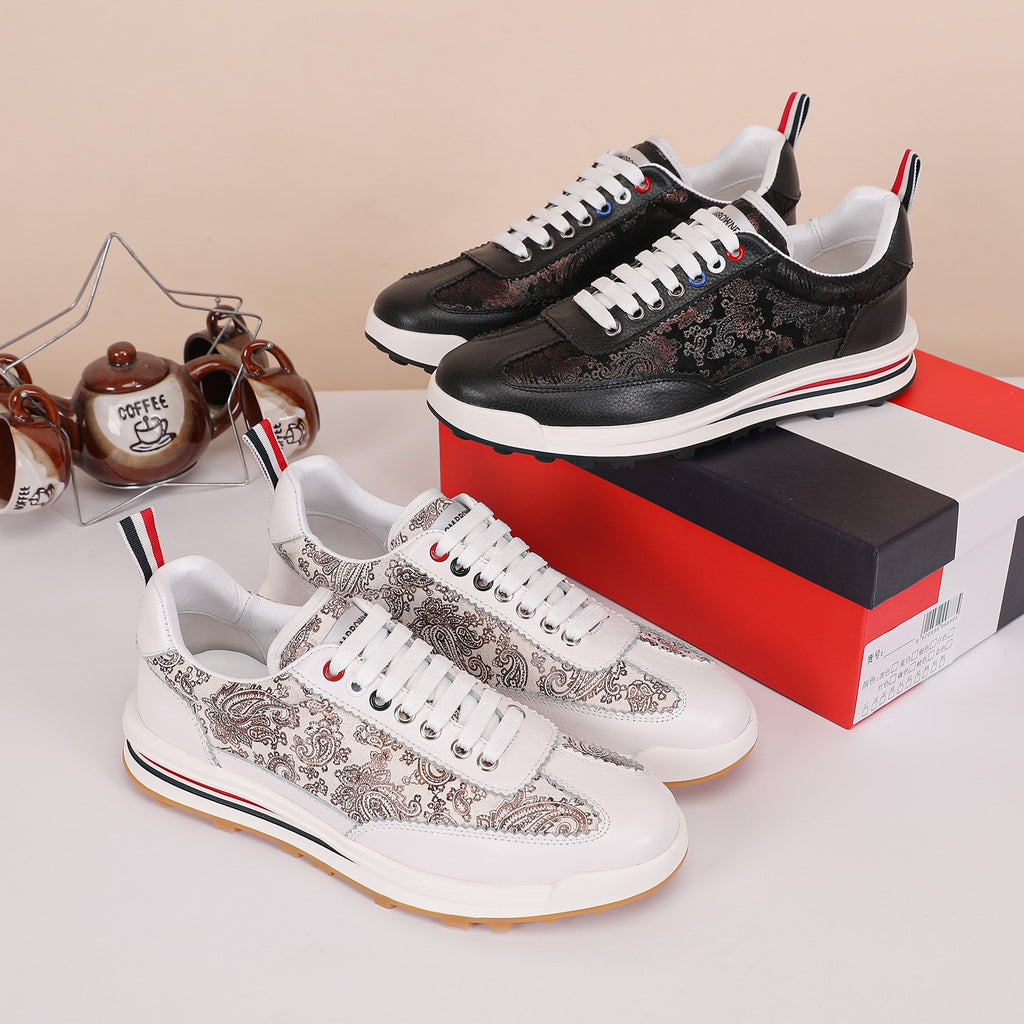 Thom Browne Men’s White Paisley Leather Runner Sneakers – product detail view 9