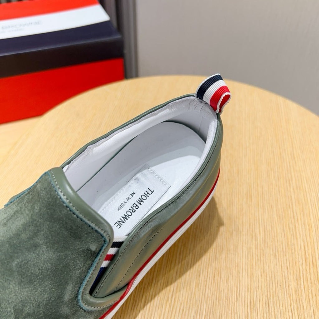 Thom Browne Men’s Green Suede Slip-On Sneakers – product detail view 3