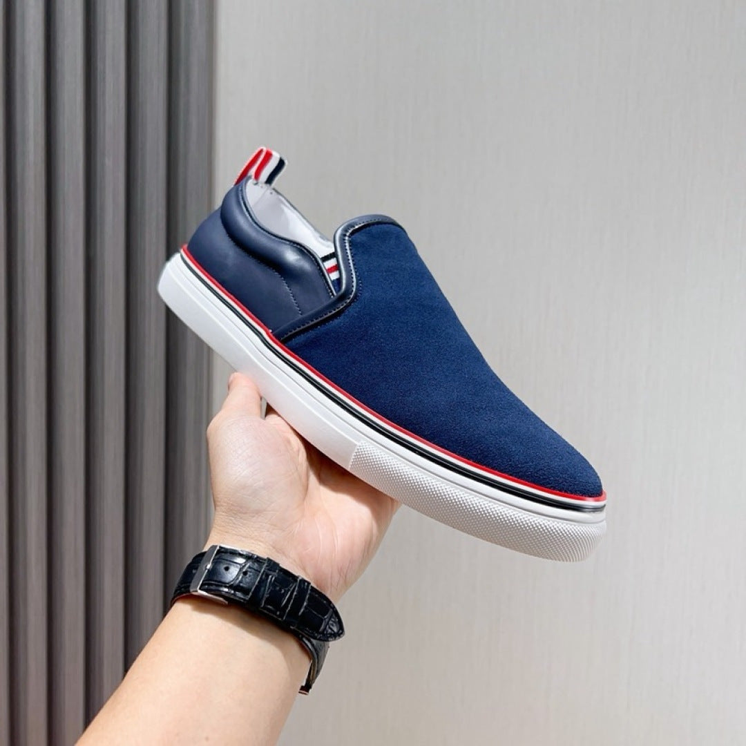Thom Browne Men’s Navy Suede Slip-On Sneakers – product detail view 2