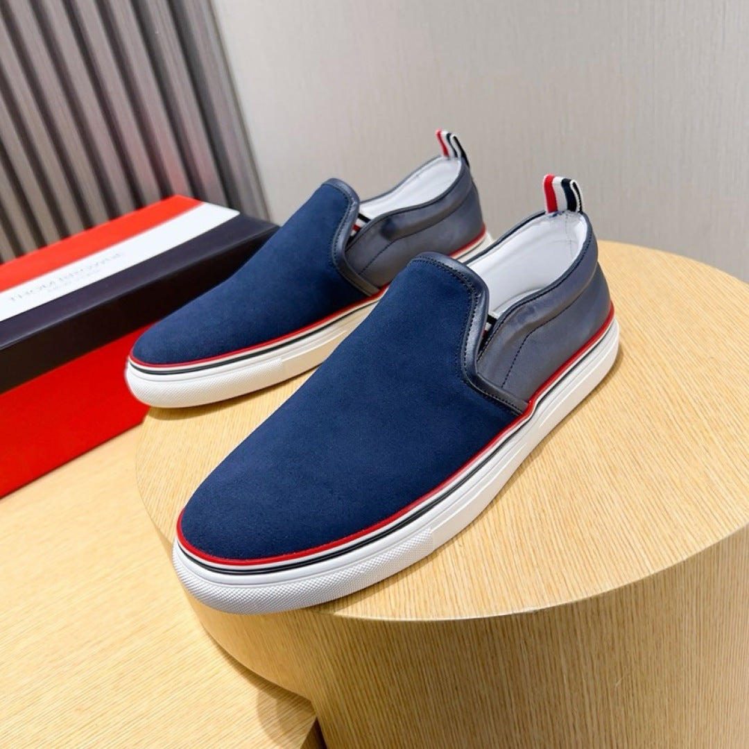 Thom Browne Men’s Navy Suede Slip-On Sneakers – product detail view 4