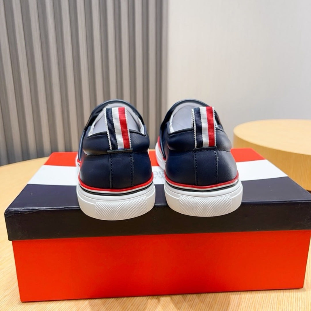 Thom Browne Men’s Navy Suede Slip-On Sneakers – product detail view 5