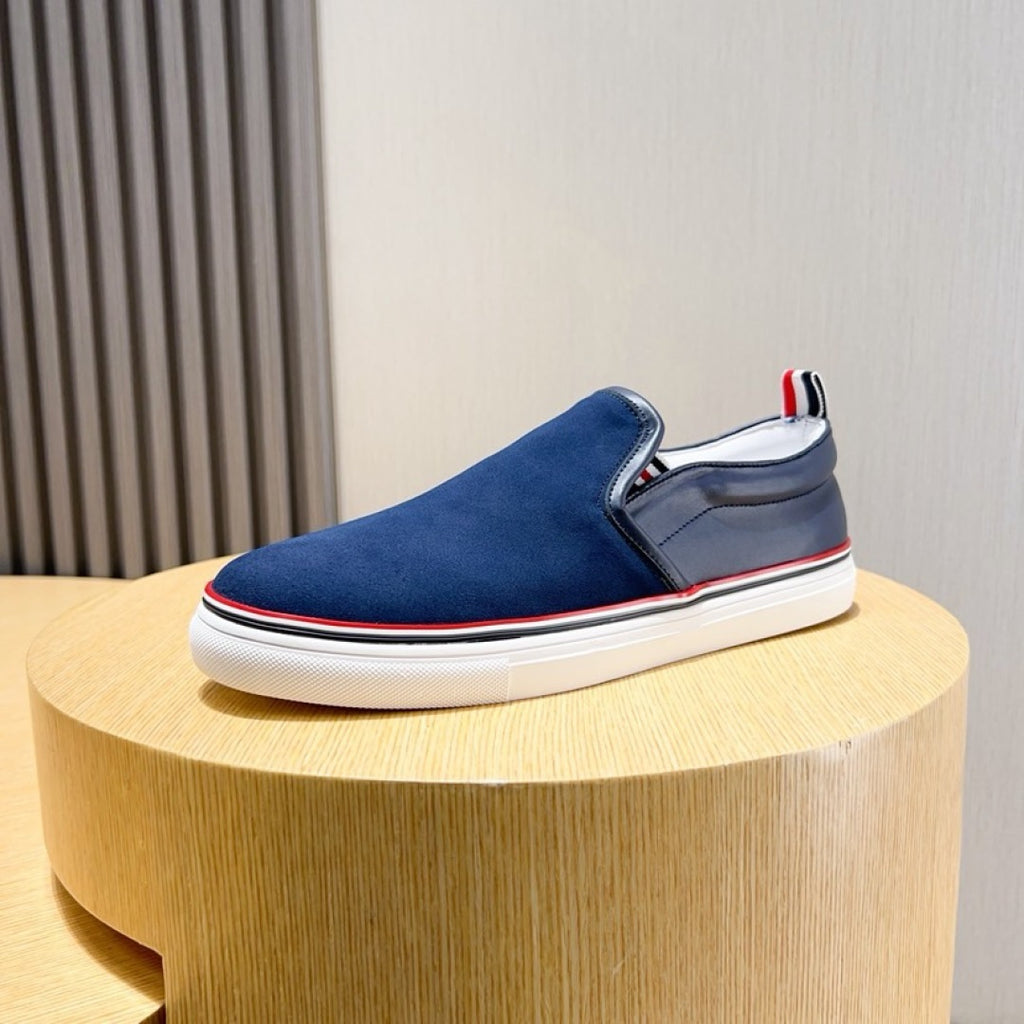 Thom Browne Men’s Navy Suede Slip-On Sneakers – product detail view 6