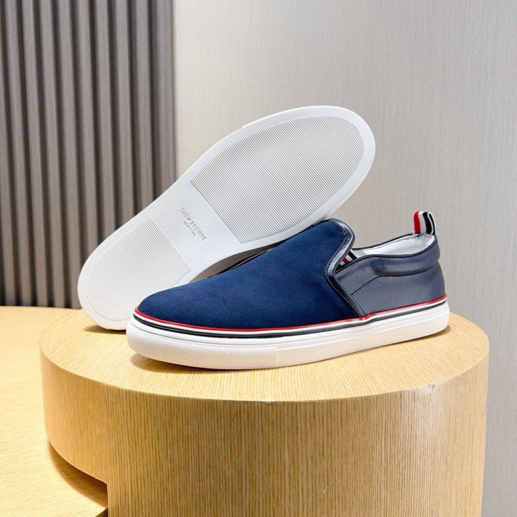 Thom Browne Men’s Navy Suede Slip-On Sneakers – product detail view 8