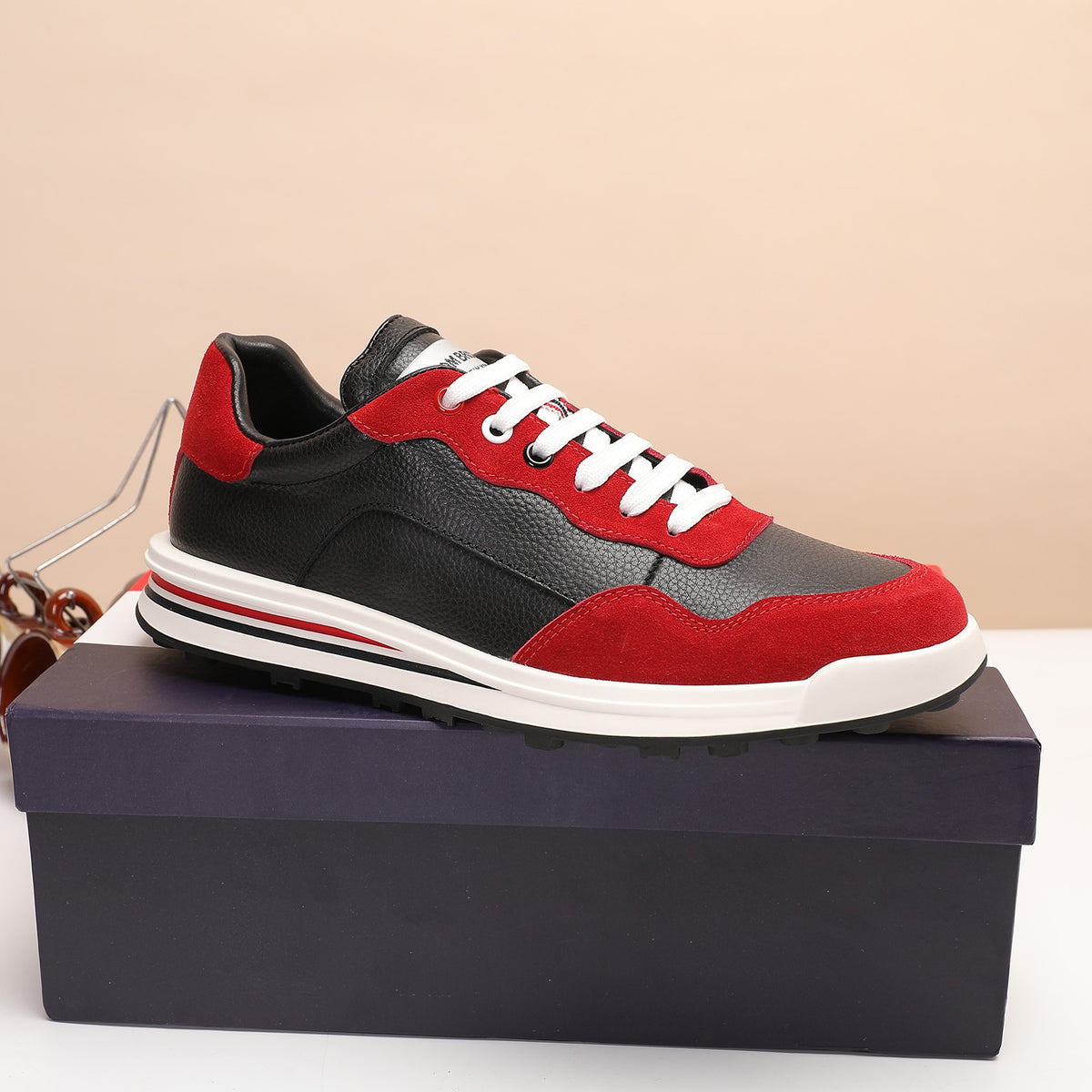 Thom Browne Men’s Red Black Colorblock Runner Sneakers – product detail view 3