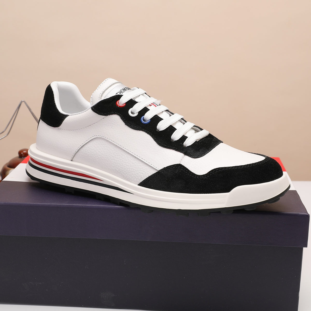 Thom Browne Men’s Black White Colorblock Runner Sneakers – product detail view 5