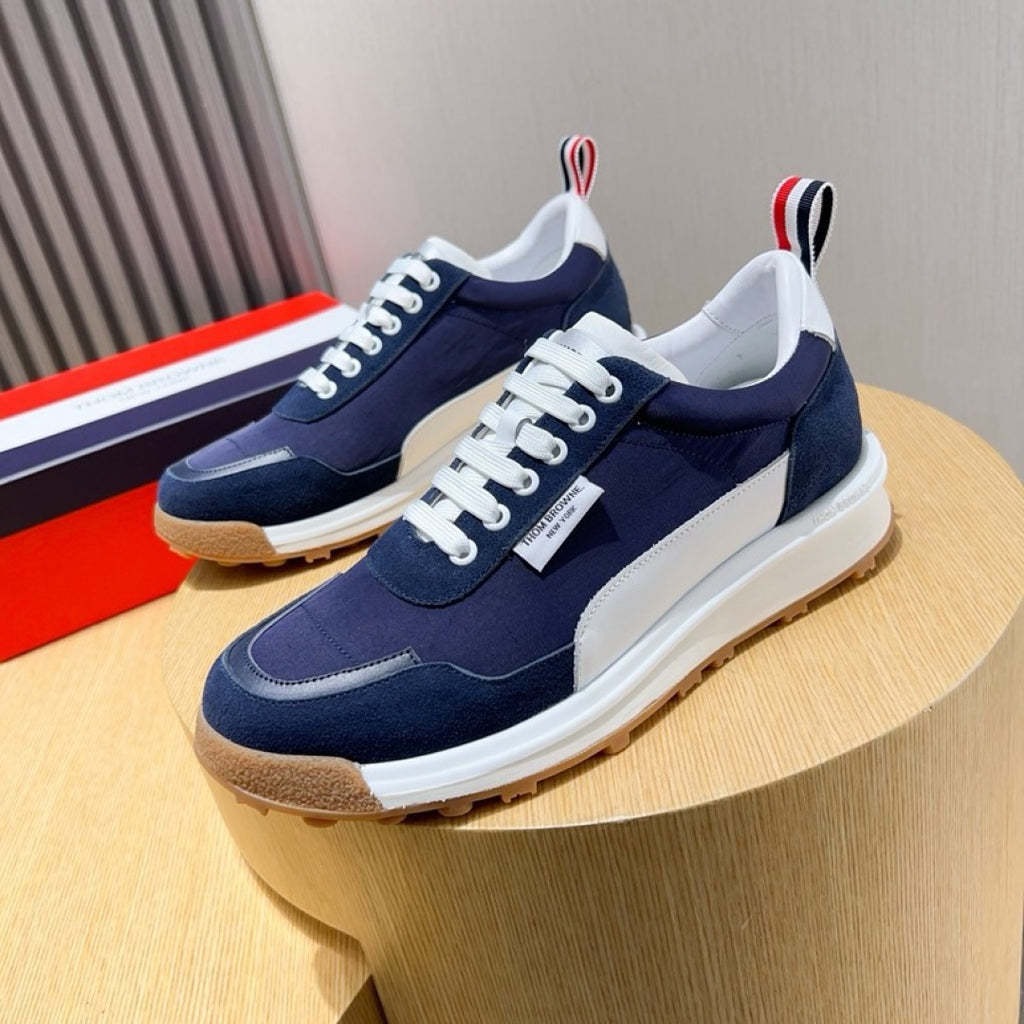 Thom Browne Men’s Navy White Gum-Sole Runner Sneakers – product detail view 3