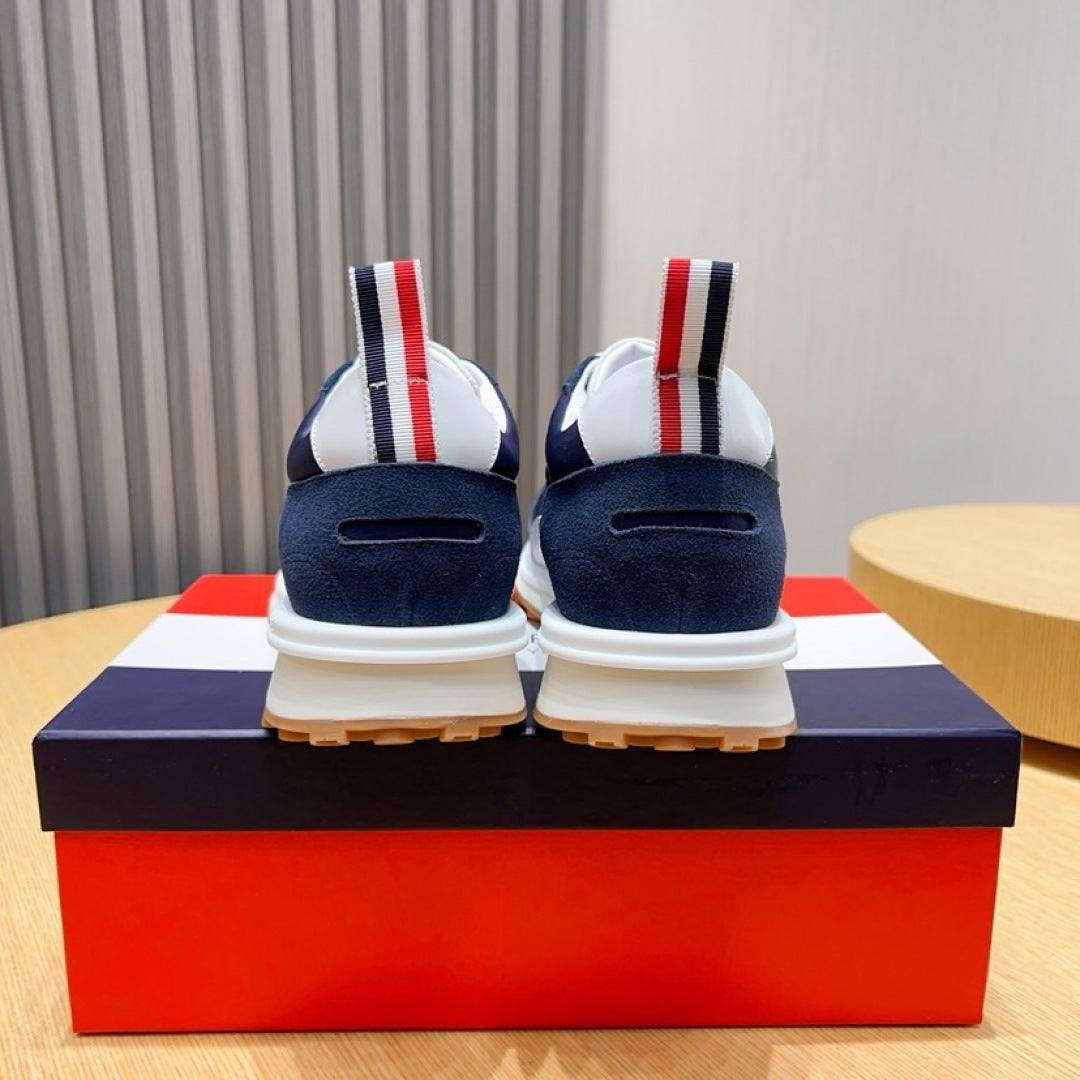 Thom Browne Men’s Navy White Gum-Sole Runner Sneakers – product detail view 4