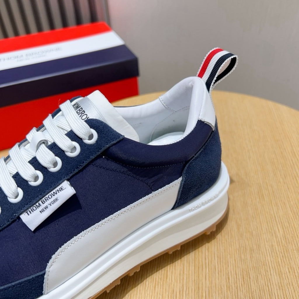 Thom Browne Men’s Navy White Gum-Sole Runner Sneakers – product detail view 6