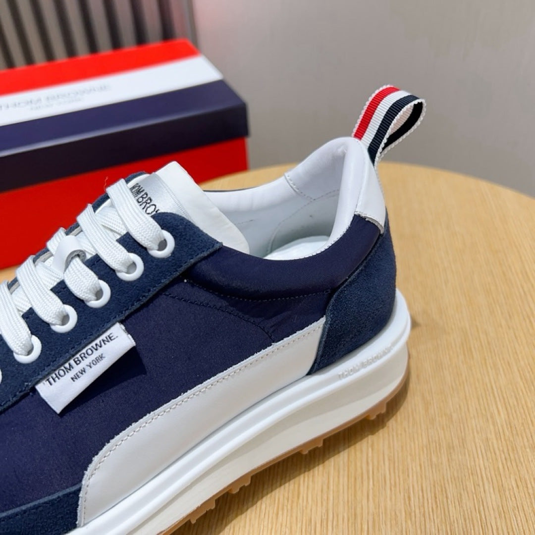 Thom Browne Men’s Navy White Gum-Sole Runner Sneakers – product detail view 6