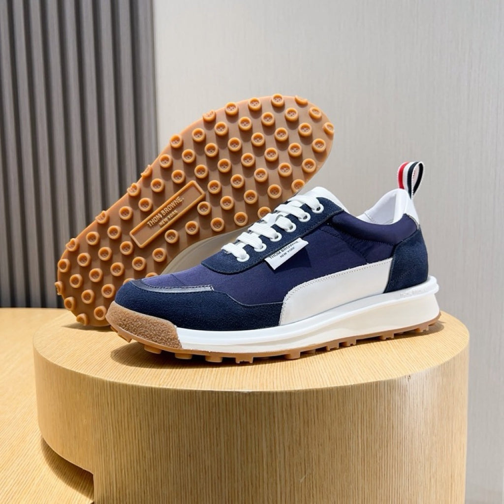 Thom Browne Men’s Navy White Gum-Sole Runner Sneakers – product detail view 7