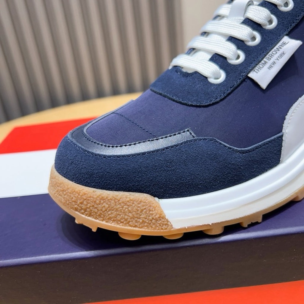 Thom Browne Men’s Navy White Gum-Sole Runner Sneakers – product detail view 8