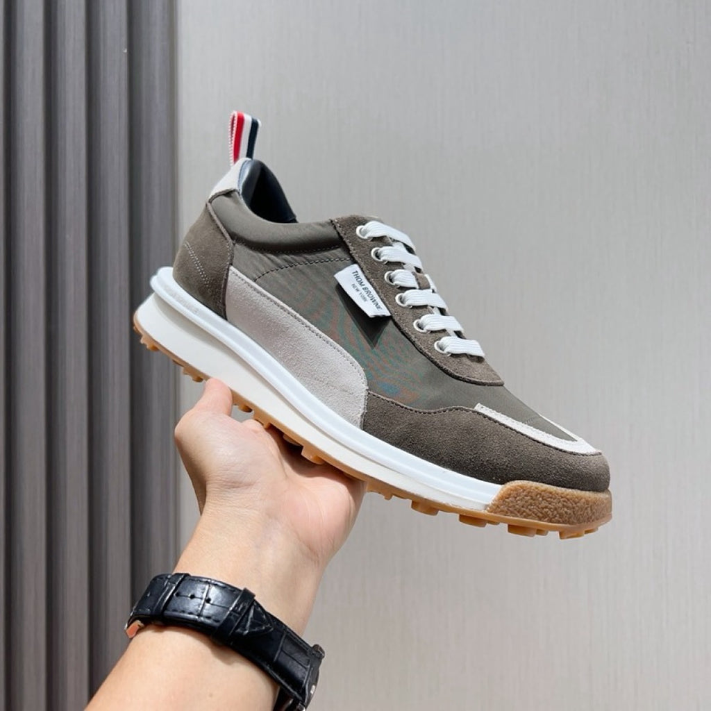Thom Browne Men’s Taupe White Gum-Sole Runner Sneakers – product detail view 2