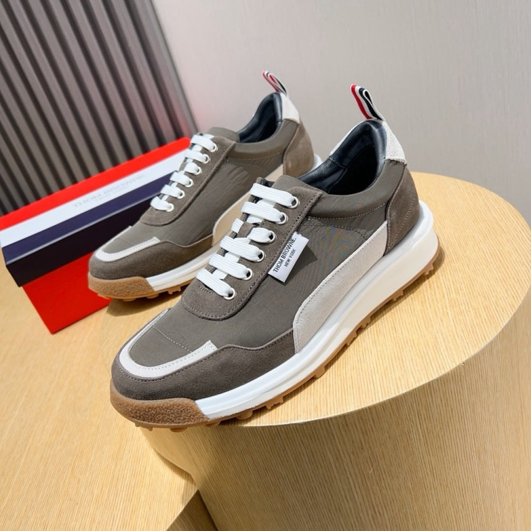 Thom Browne Men’s Taupe White Gum-Sole Runner Sneakers – product detail view 3