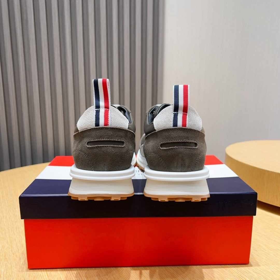 Thom Browne Men’s Taupe White Gum-Sole Runner Sneakers – product detail view 4