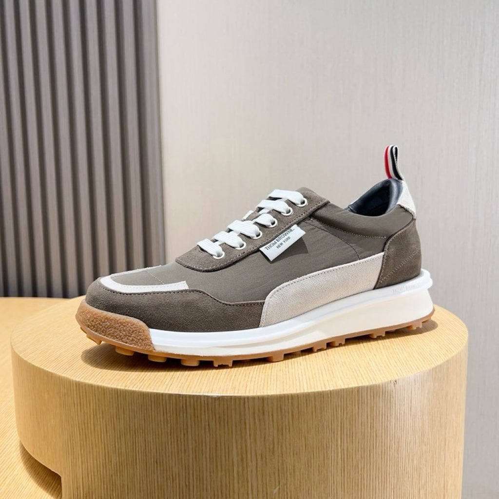 Thom Browne Men’s Taupe White Gum-Sole Runner Sneakers – product detail view 5