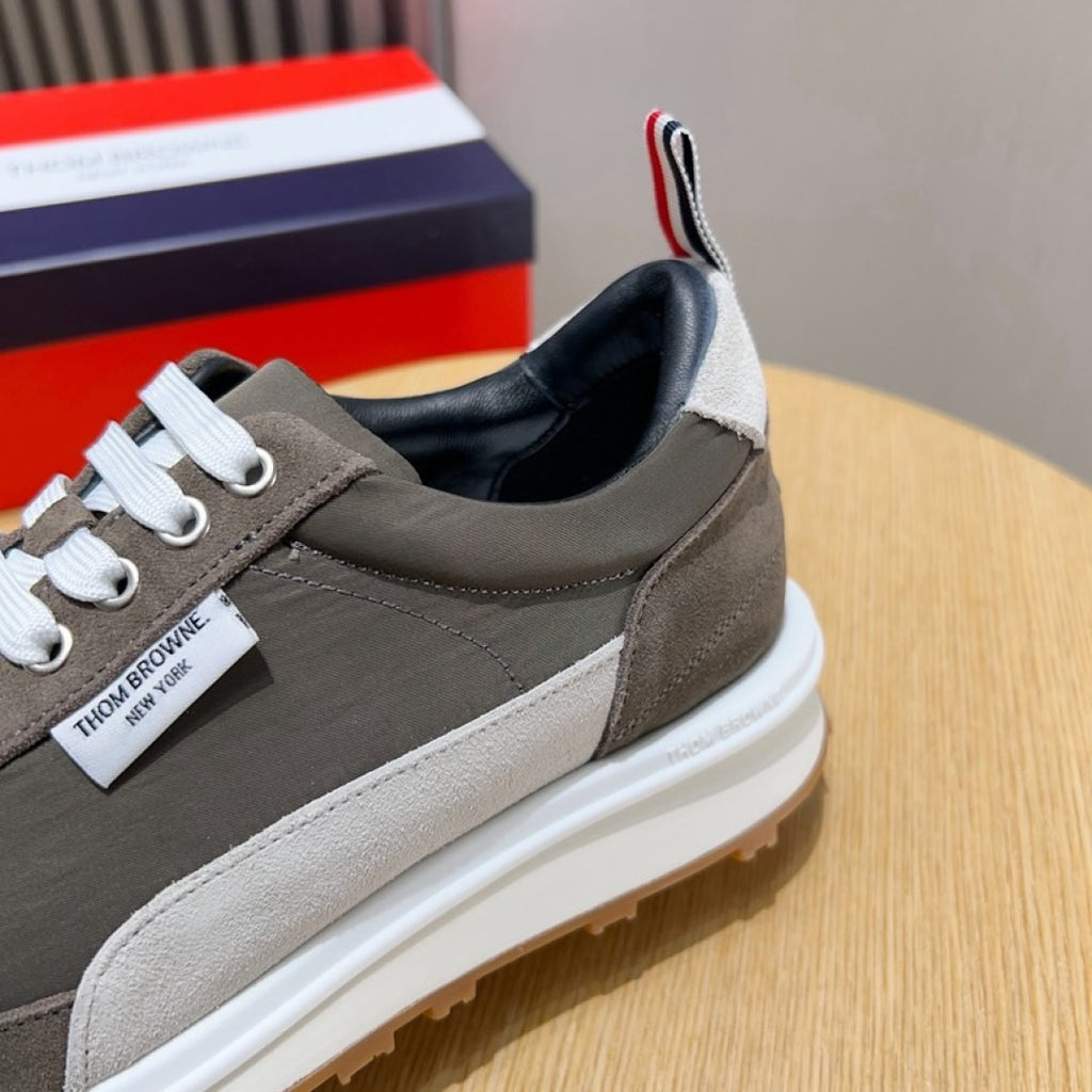 Thom Browne Men’s Taupe White Gum-Sole Runner Sneakers – product detail view 6