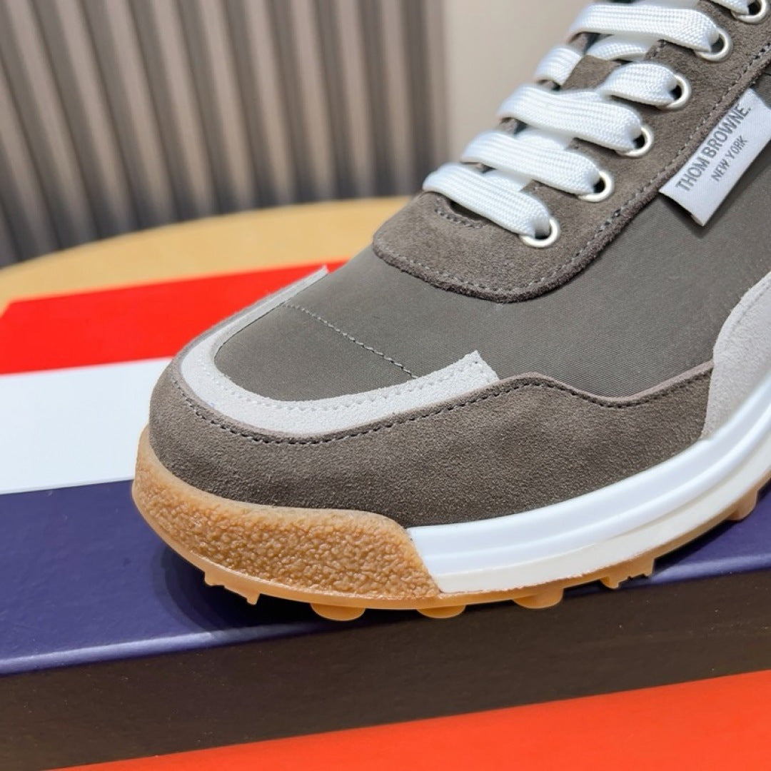 Thom Browne Men’s Taupe White Gum-Sole Runner Sneakers – product detail view 7
