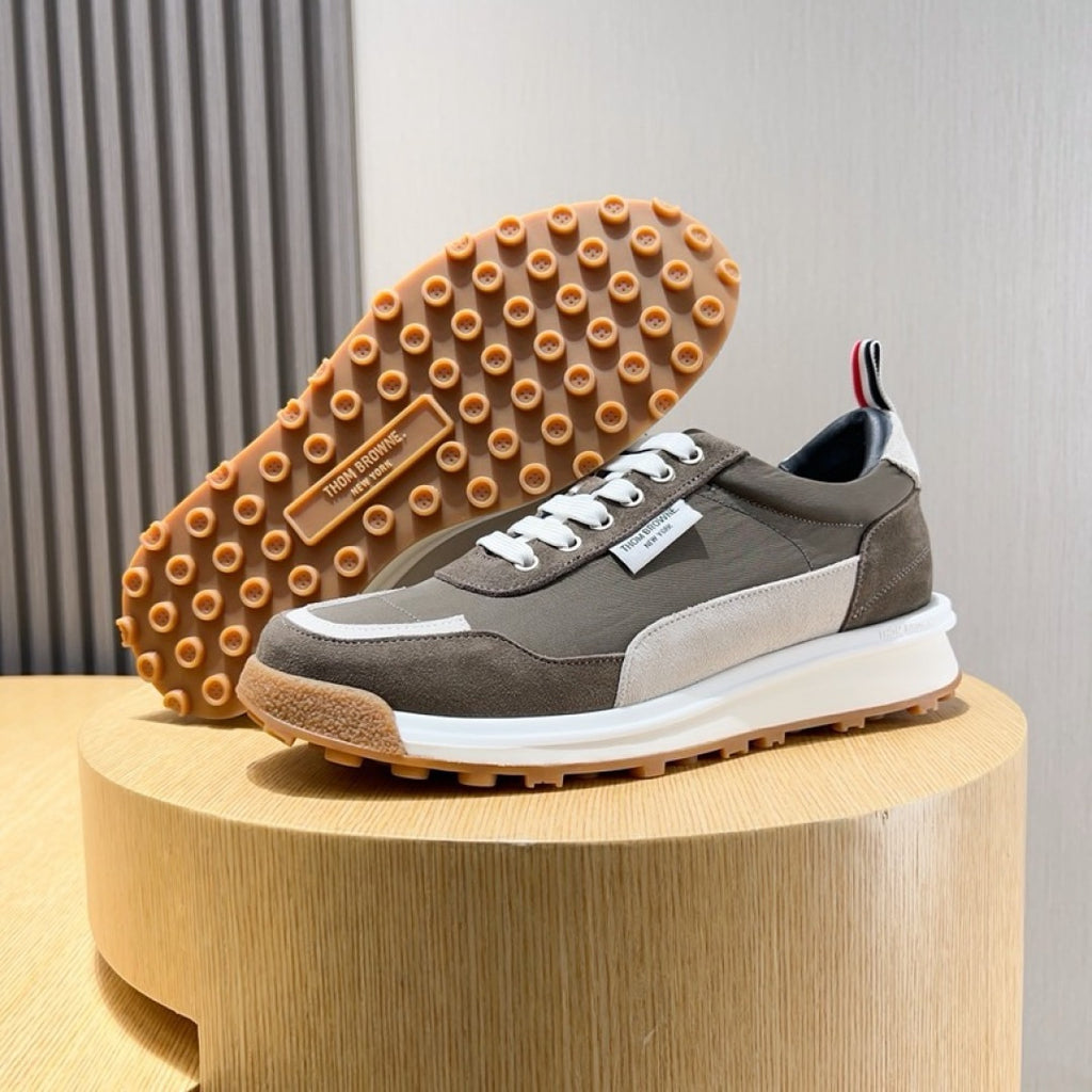 Thom Browne Men’s Taupe White Gum-Sole Runner Sneakers – product detail view 8