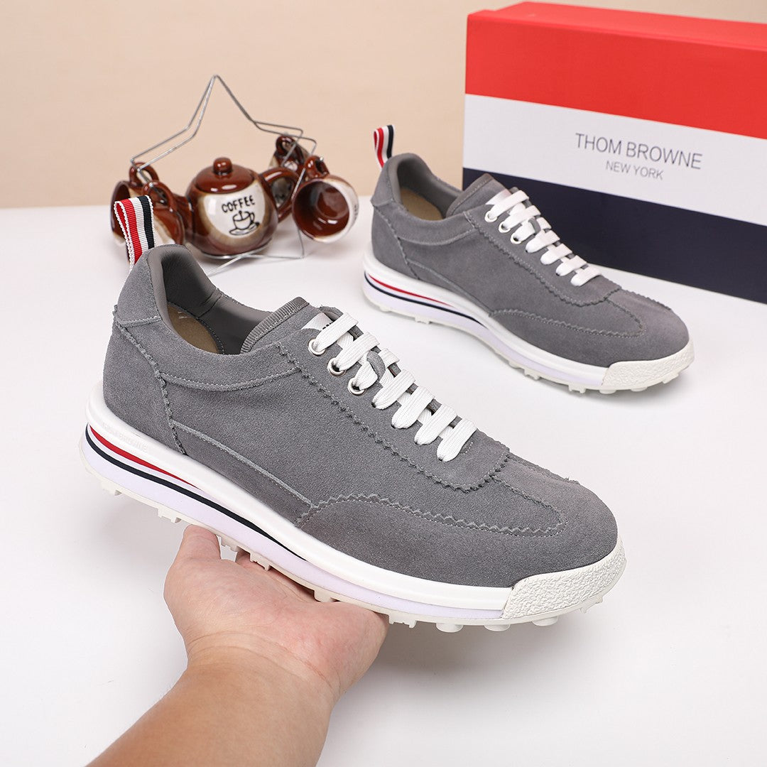 Thom Browne Men’s Charcoal Suede Retro Runner Sneakers – product detail view 2