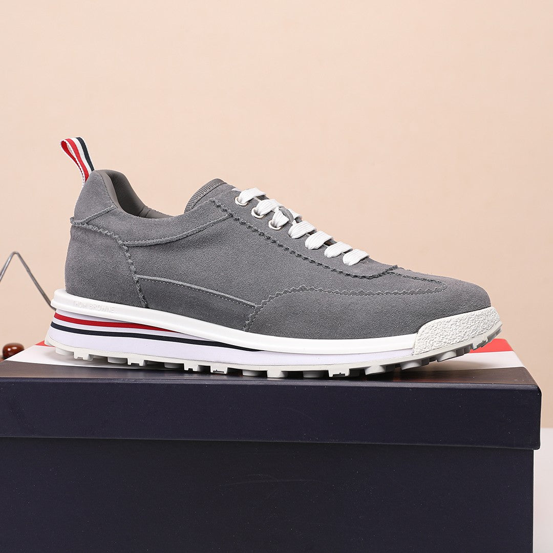 Thom Browne Men’s Charcoal Suede Retro Runner Sneakers – product detail view 3