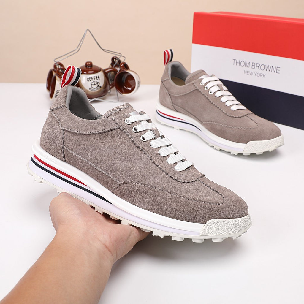 Thom Browne Men’s Taupe Suede Retro Runner Sneakers – product detail view 3