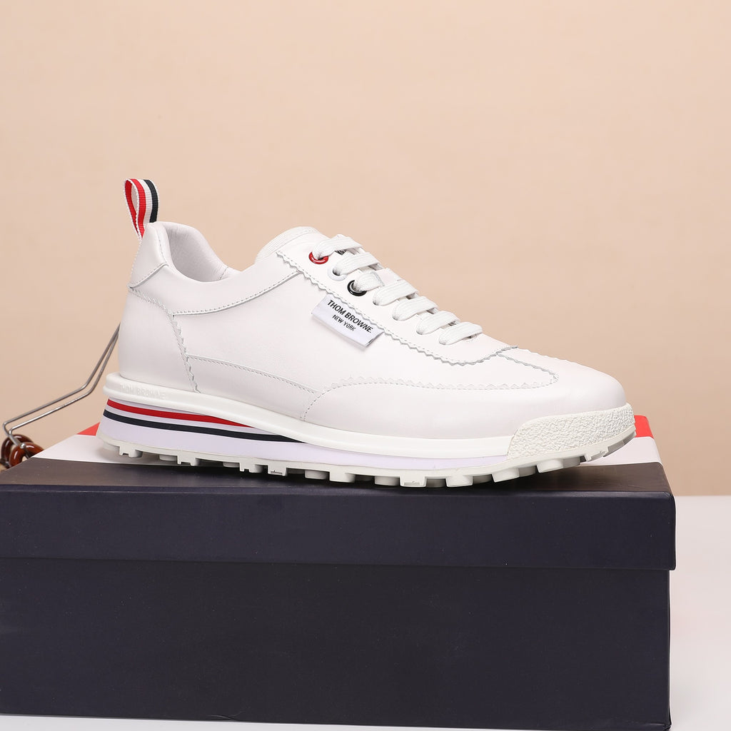 Thom Browne Men’s Triple White Leather Runner Sneakers – product detail view 2