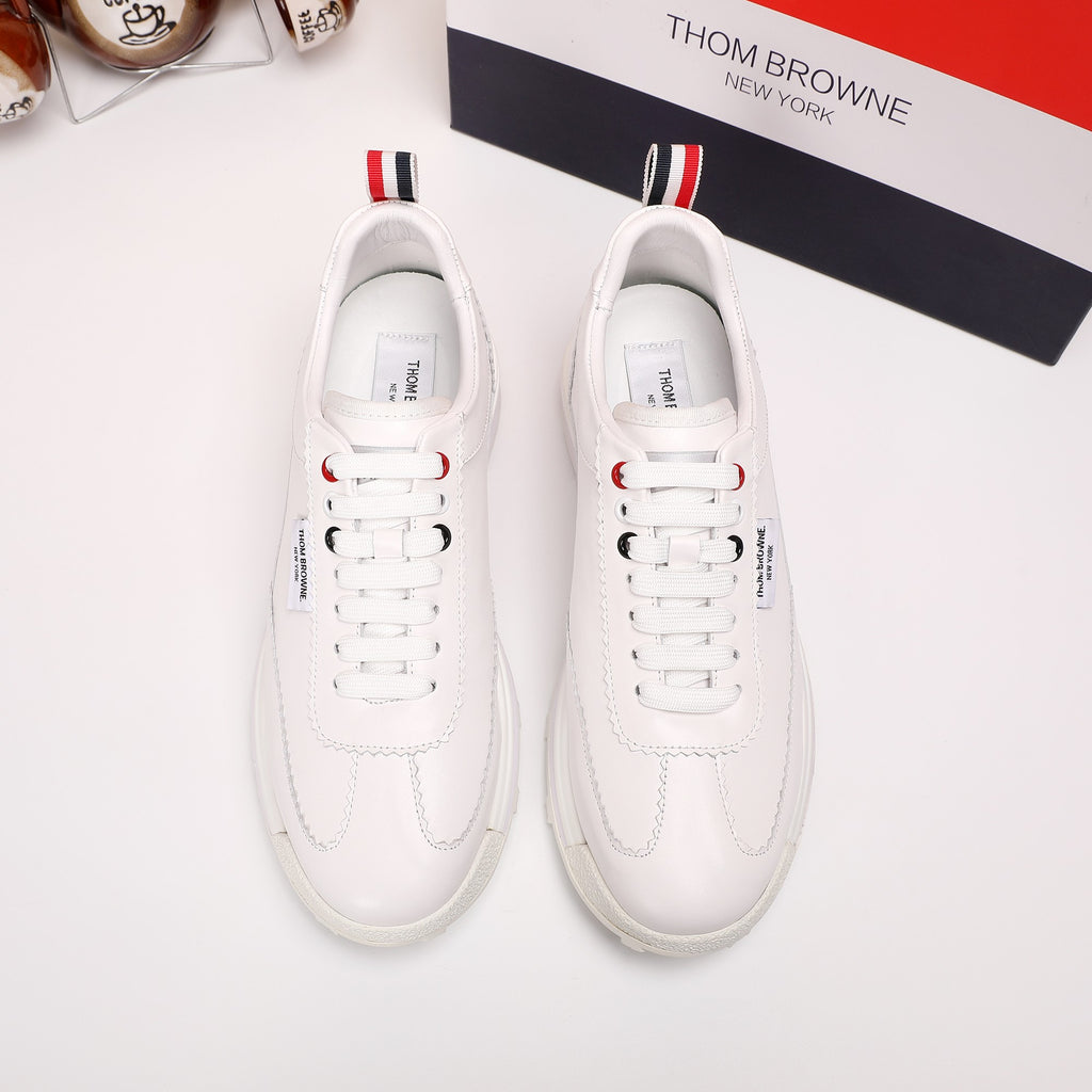 Thom Browne Men’s Triple White Leather Runner Sneakers – product detail view 4