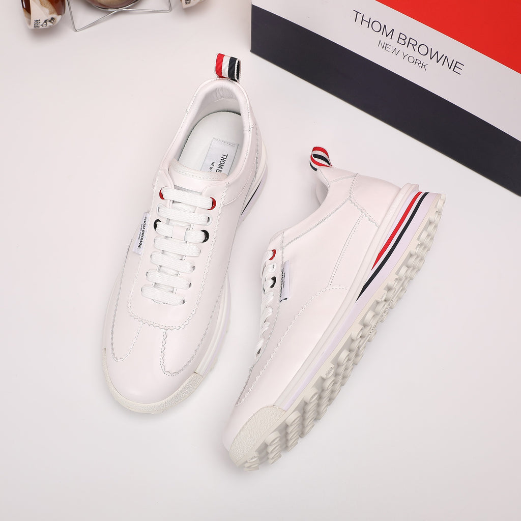 Thom Browne Men’s Triple White Leather Runner Sneakers – product detail view 5