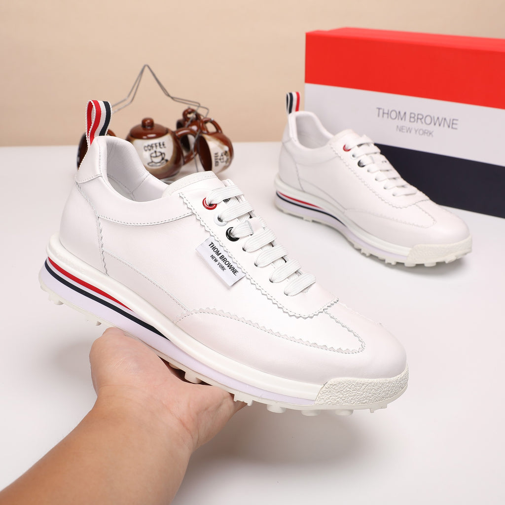 Thom Browne Men’s Triple White Leather Runner Sneakers – product detail view 6
