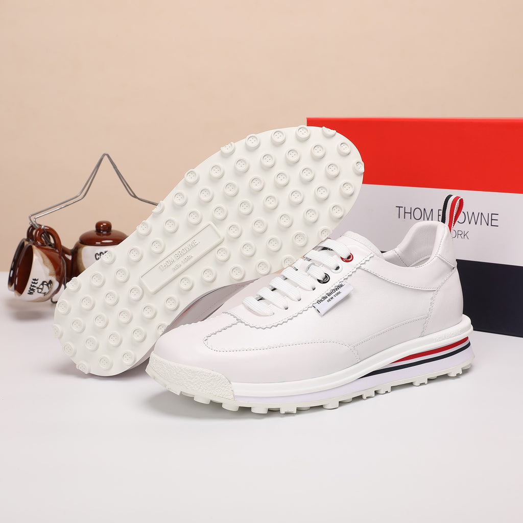 Thom Browne Men’s Triple White Leather Runner Sneakers – product detail view 7