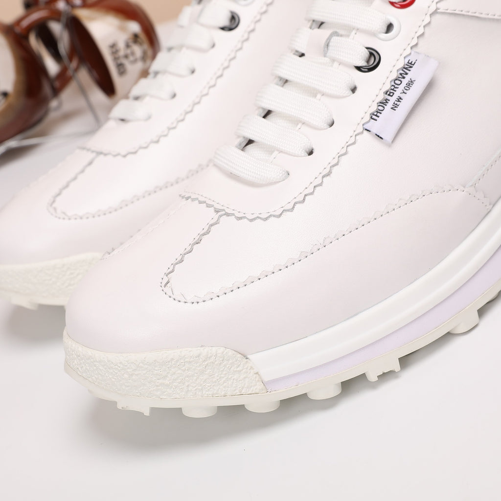 Thom Browne Men’s Triple White Leather Runner Sneakers – product detail view 8