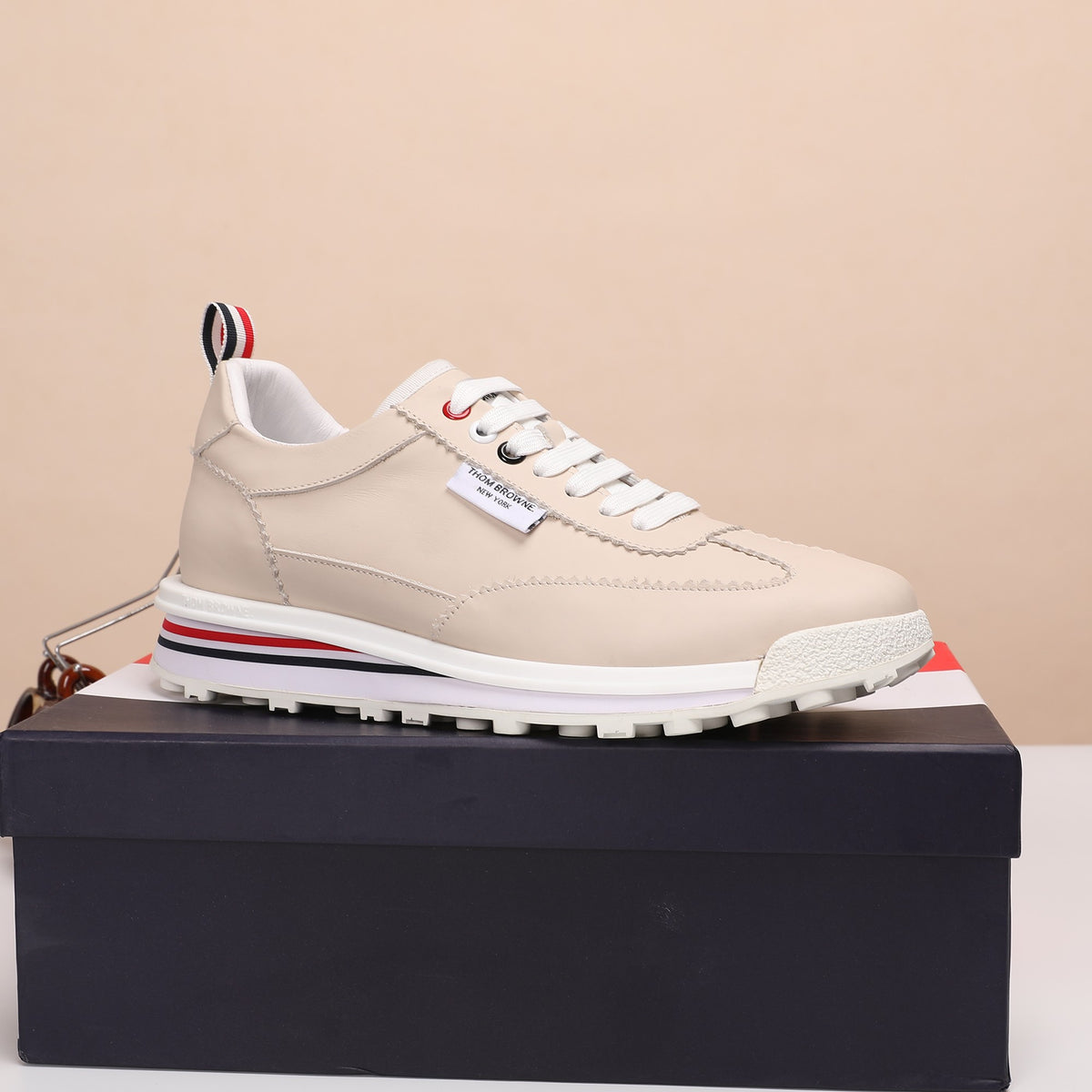 Thom Browne Men’s Beige Leather Runner Sneakers – product detail view 2