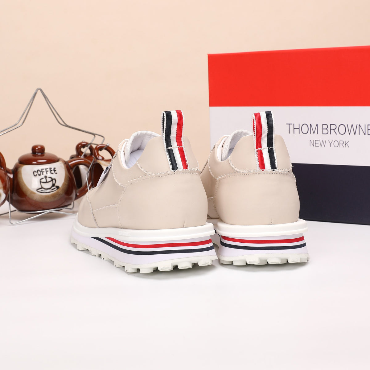 Thom Browne Men’s Beige Leather Runner Sneakers – product detail view 7