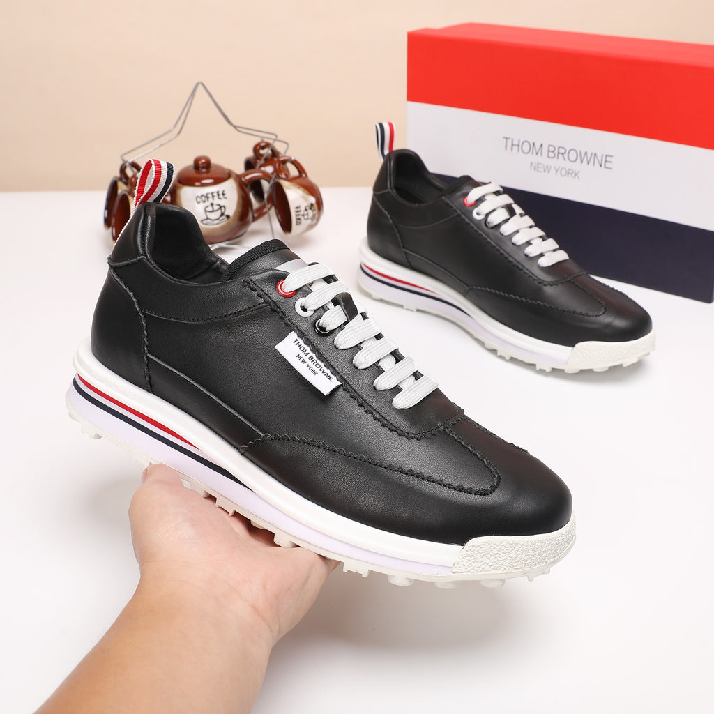 Thom Browne Men’s Black Leather Runner Sneakers – product detail view 3