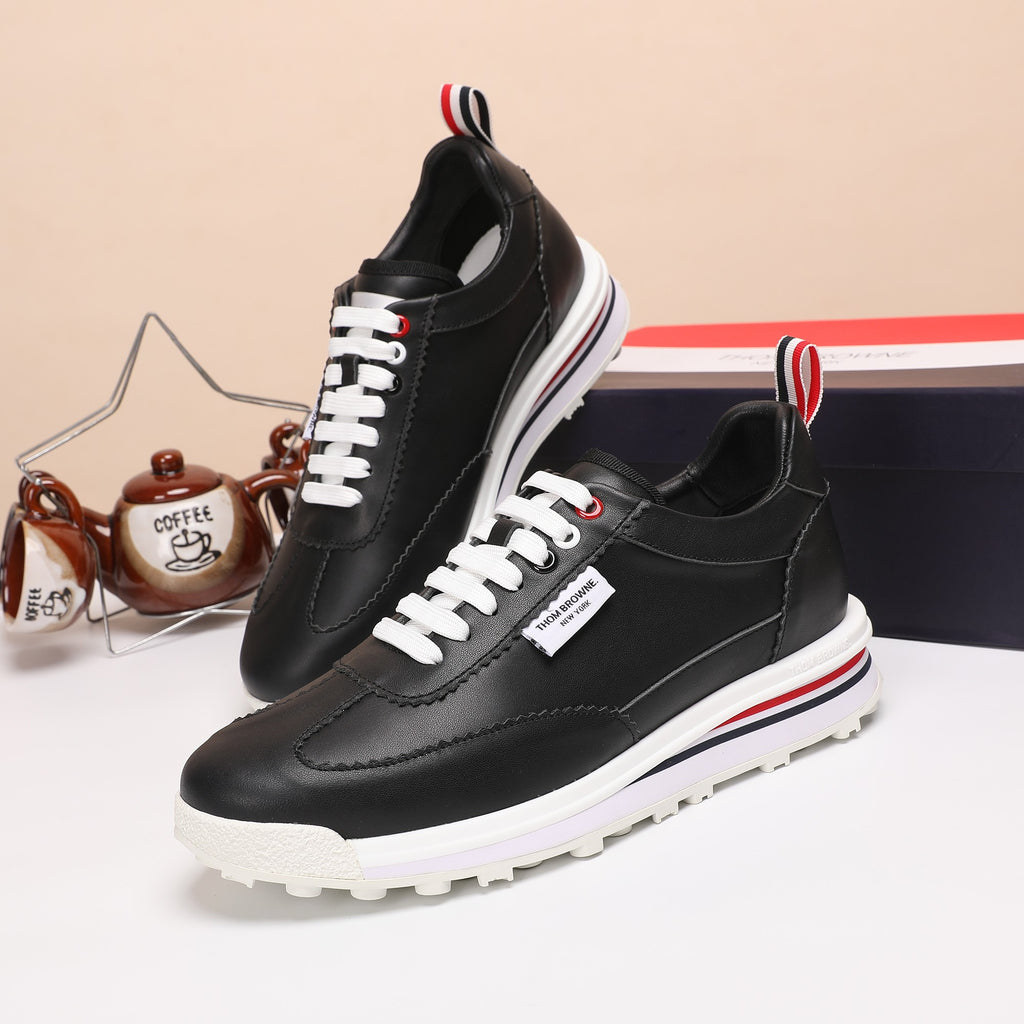 Thom Browne Men’s Black Leather Runner Sneakers – product detail view 5