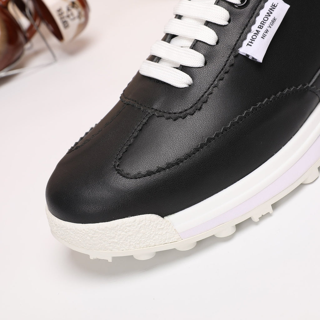 Thom Browne Men’s Black Leather Runner Sneakers – product detail view 6