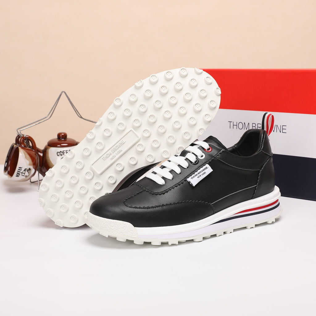 Thom Browne Men’s Black Leather Runner Sneakers – product detail view 8