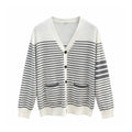 Thom Browne Interval Stripe Contrast Knit Cardigan front view on white background
