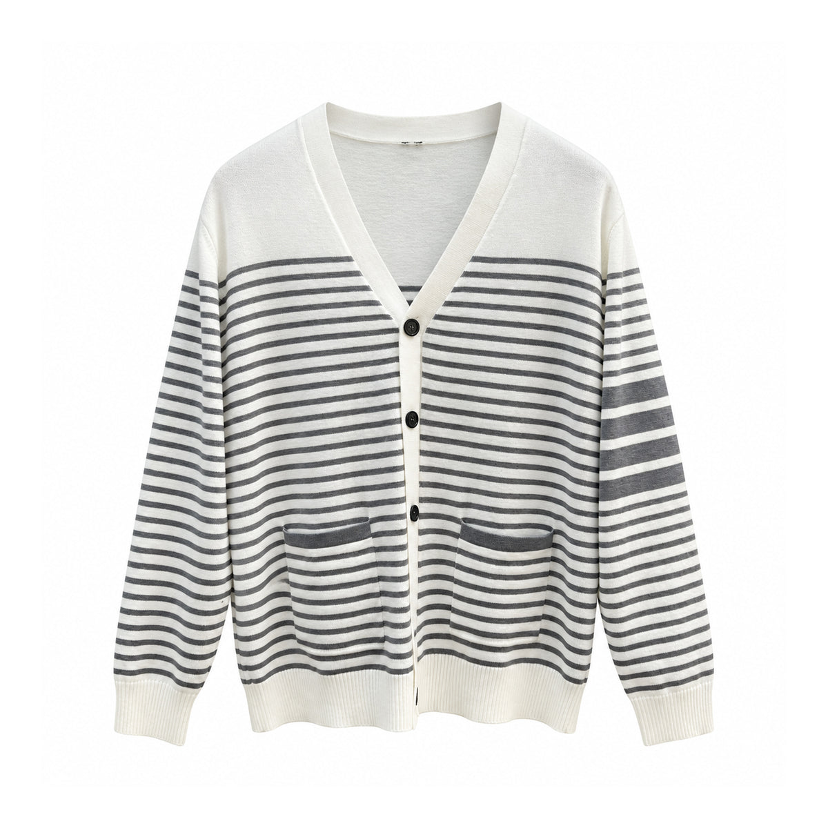 Thom Browne Interval Stripe Contrast Knit Cardigan front view on white background