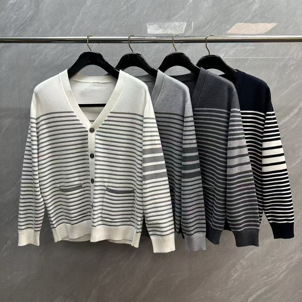 Thom Browne Interval Stripe Contrast Knit Cardigan detail view 1