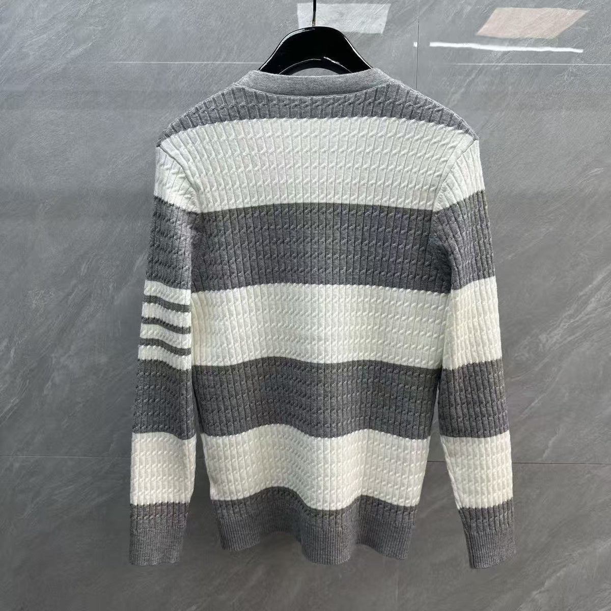 Thom Browne Wide Stripe Contrast Cable-Knit Cardigan detail view 3