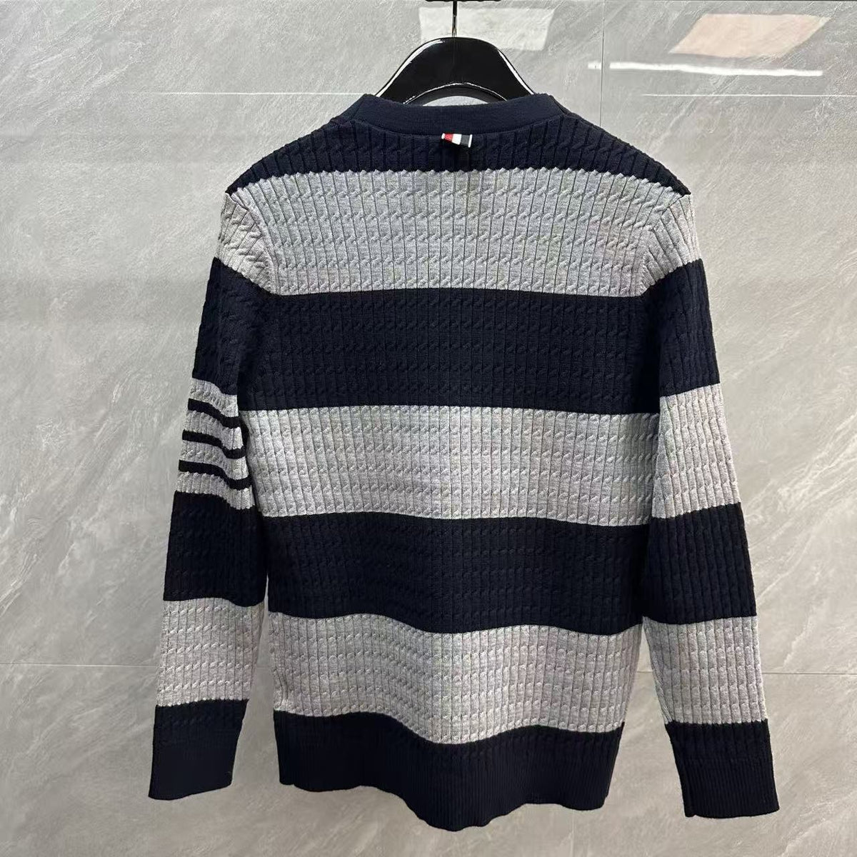 Thom Browne Wide Stripe Contrast Cable-Knit Cardigan detail view 12
